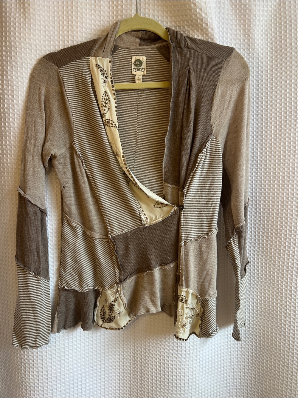 Tiny Upcycled Patchwork Boho Cardigan - Neutral Taupe & Cream-626-066